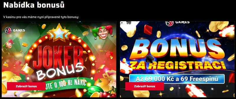 Nabídka bonusů 69Games online casino